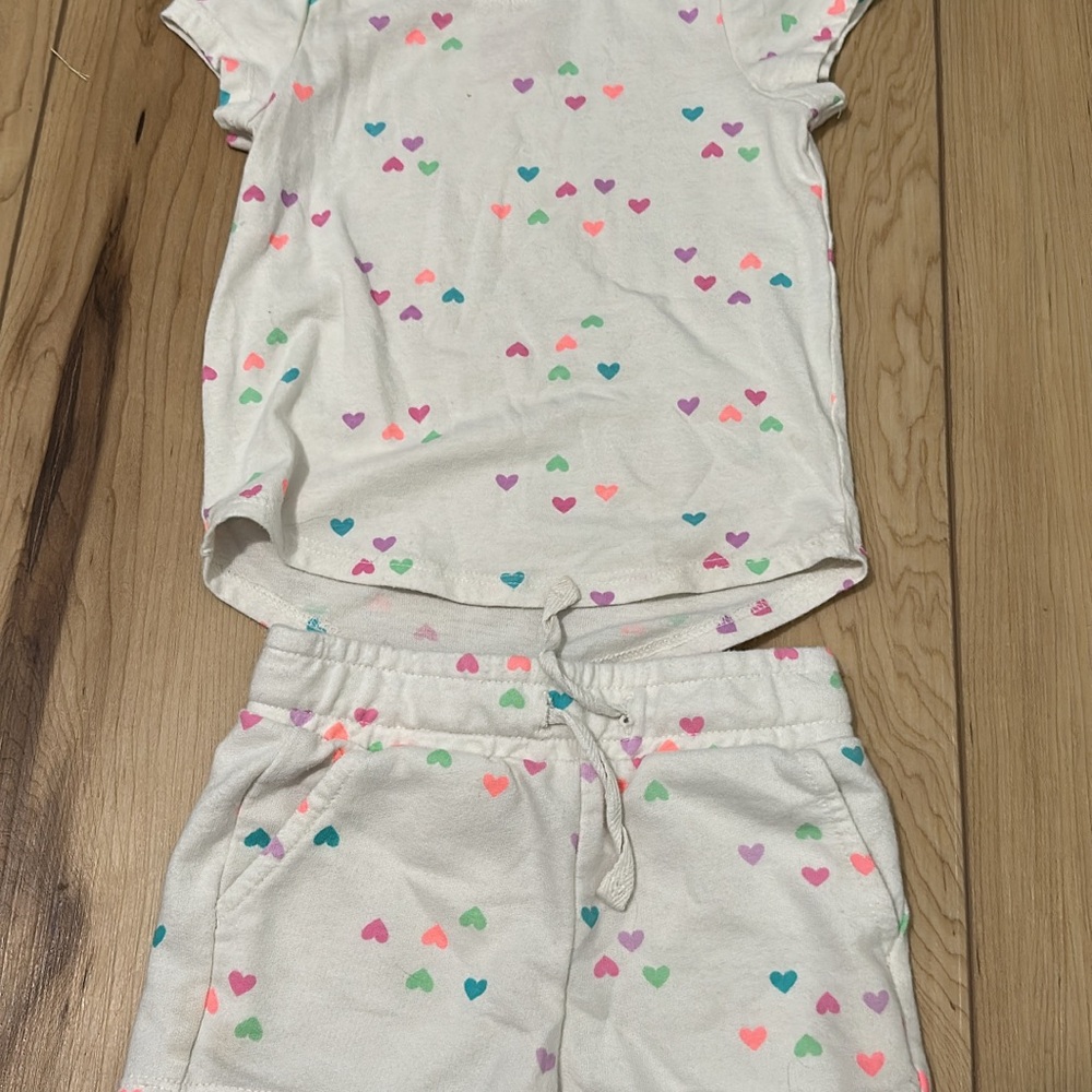 Cat & Jack White and Pink Pajama Set with Heart Pattern